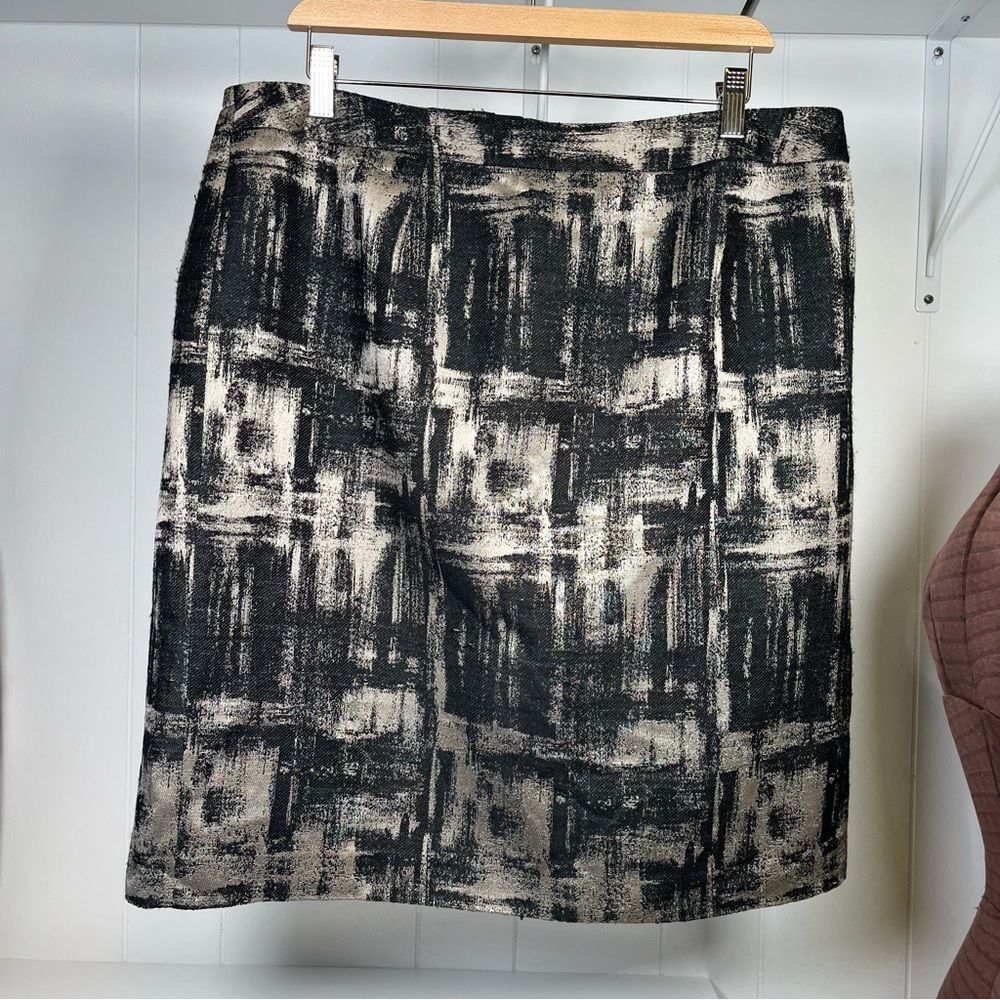 Talbots Black / Taupe Wool Blend A-Line Skirt Lined Lightweight Size 16W